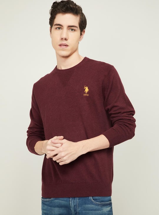POLO Men Solid Crew Neck Sweater Red
