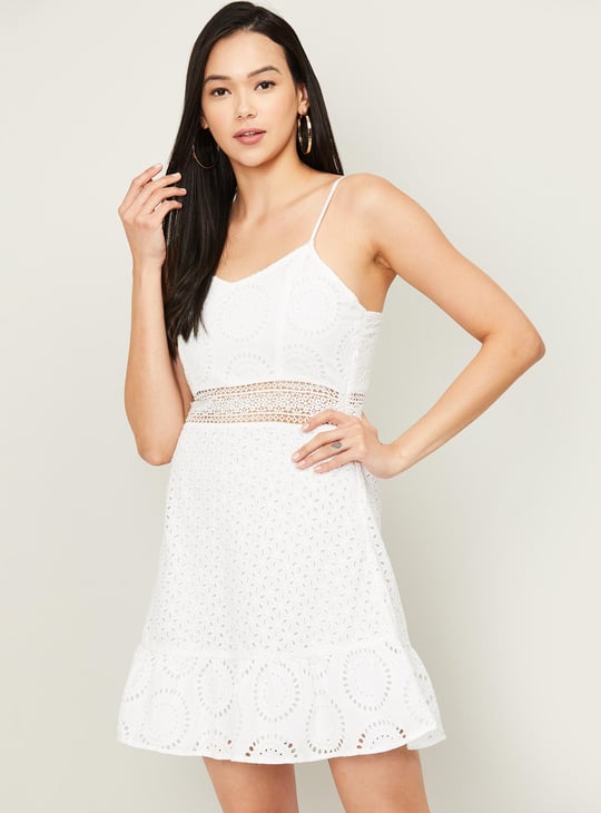 GINGER Women Lace Embroidered Skater Dress