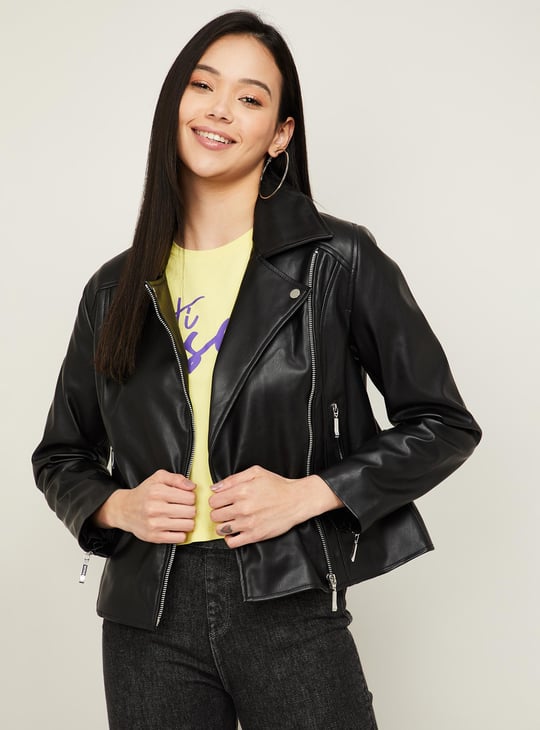 VAN HEUSEN Women Solid Jacket with Zip Closure Black