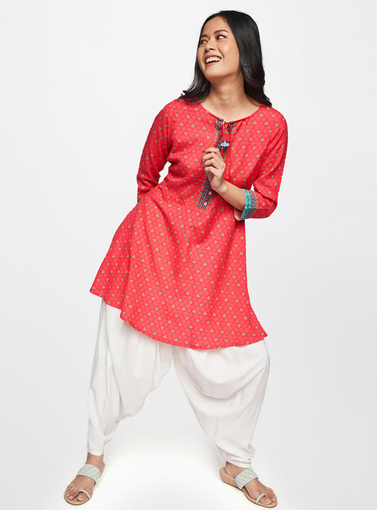 GLOBAL DESI Women Printed A line Kurta Red