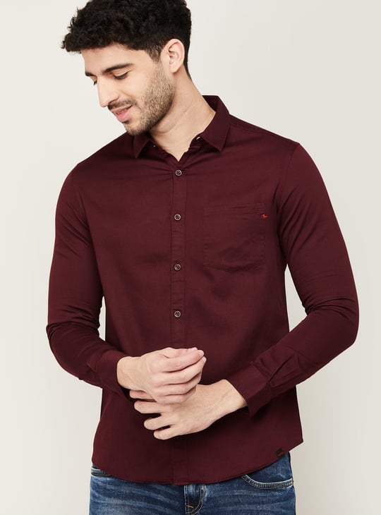 Spykar Mens Red Button Up Dress Shirt Buy Spykar Red Cotton