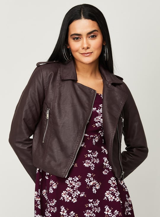 GINGER Women Solid Zip Closure Biker Jacket | Red