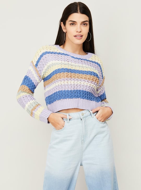GINGER Women Striped Cropped Pullover Sweater