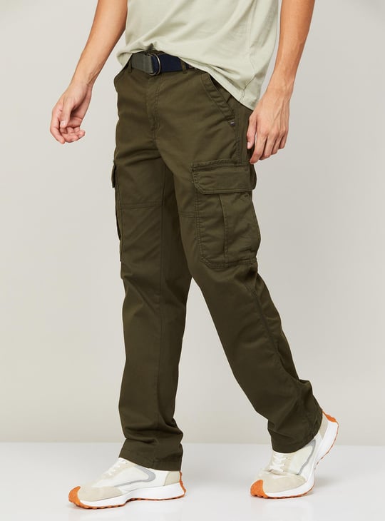 T-BASE Men Solid Cargo Trousers