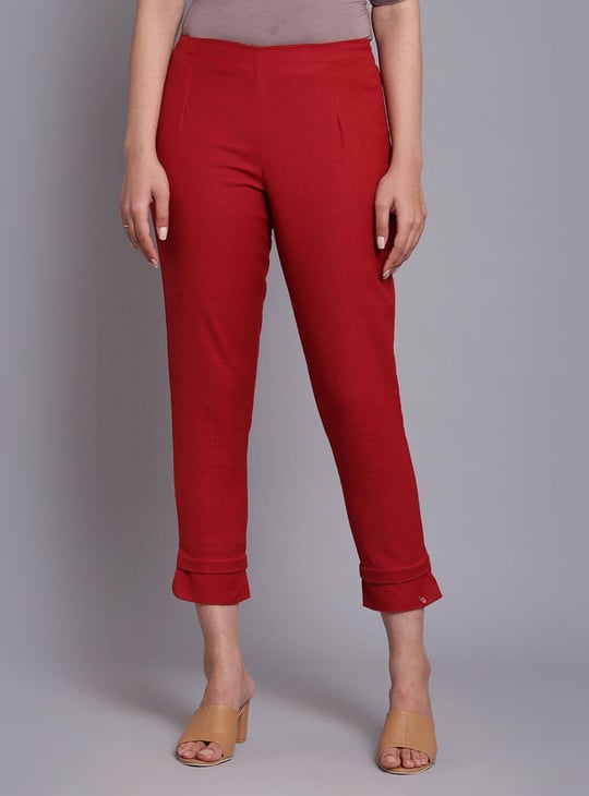 BIBA Women Solid Cropped Straight Pants - Main Image