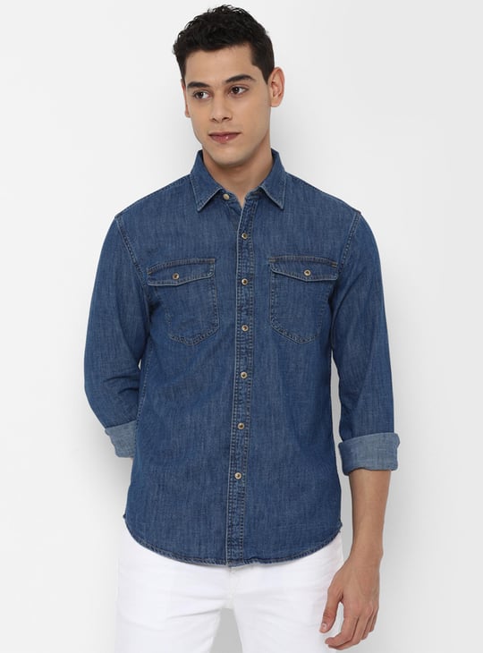 AMERICAN EAGLE Men Solid Regular Fit Denim Shirt
