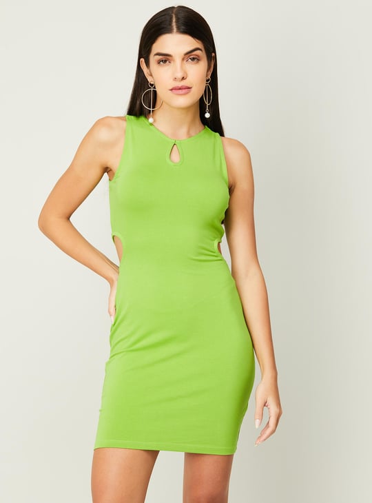 GINGER Women Solid Bodycon Dress | Green
