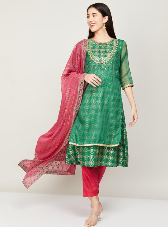 AURELIA Women Embroidered Kurta with Straight Pants and Dupatta