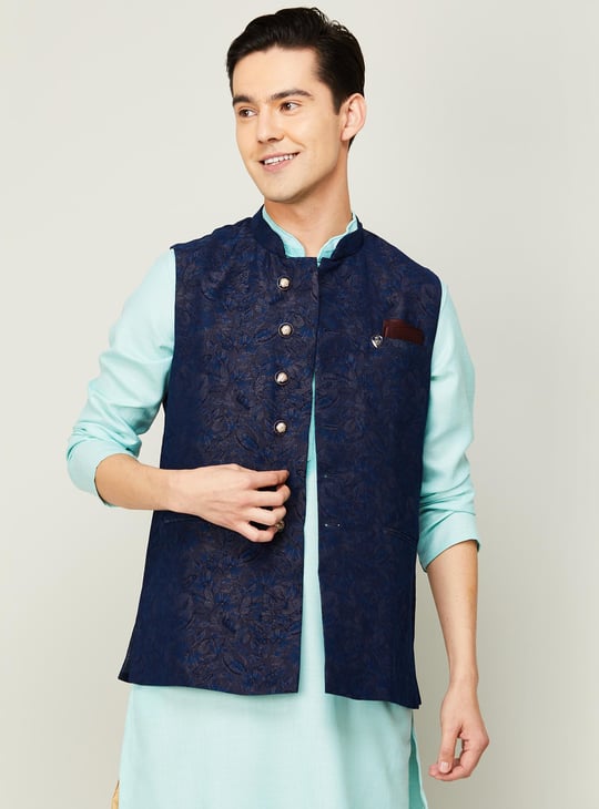 MANYAVAR Men Floral Printed Regular Fit Ethnic Waistcoat