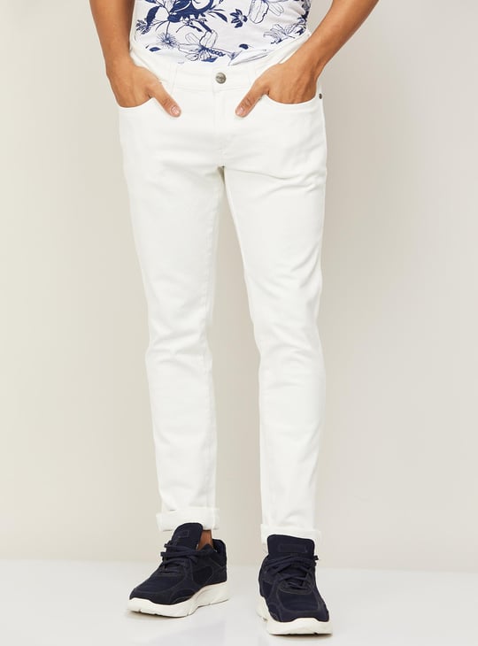 WRANGLER Men Solid Slim Tapered Coloured Jeans White