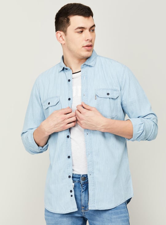 Light Blue Denim Men's Denim Long Sleeve Shirts Abilene Long