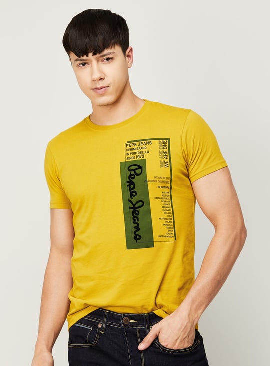 PEPE JEANS Men Graphic Printed Regular Fit T-shirt Mustard