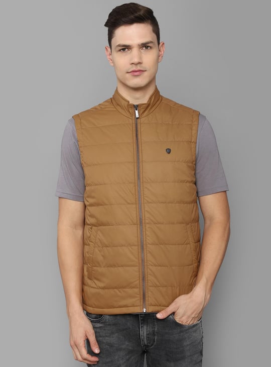 LOUIS PHILIPPE Men Textured Sleeveless Quilted Puffer Jacket Brown