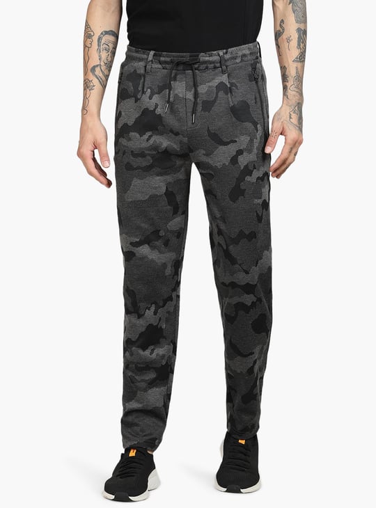 JACK JONES Men Camouflage Printed Full-Length Elasticated Track