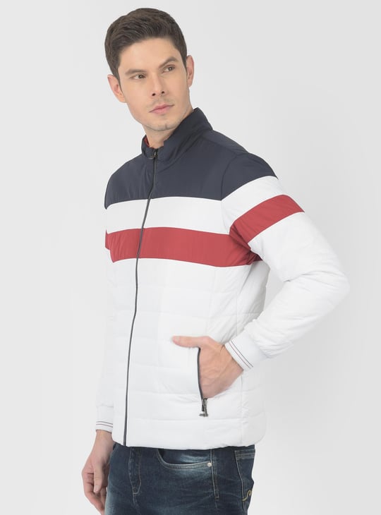 NUMERO UNO Men Striped Zip Closure Bomber Jacket | White