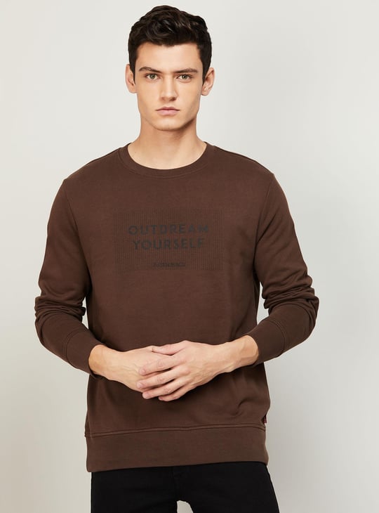 LEVI'S Men Graphic Printed Full Sleeves Crew Neck Sweatshirt Brown