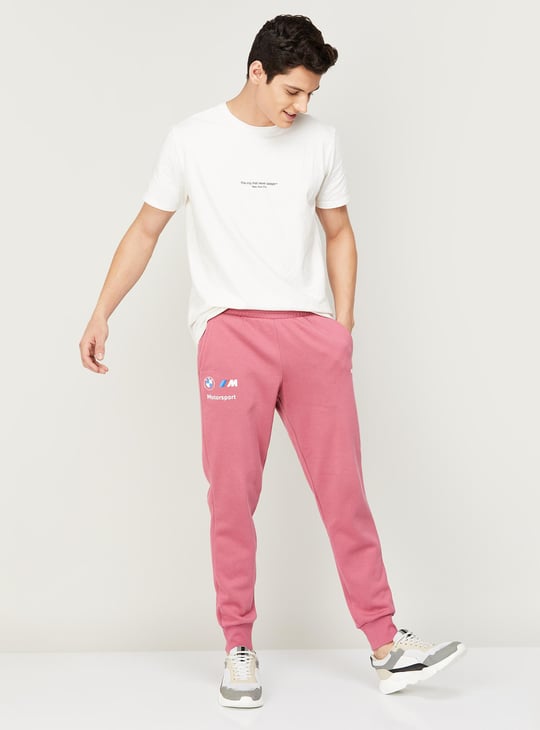 PUMA Men Typographic Printed Ankle-Length Sports Joggers Pink - Main Image