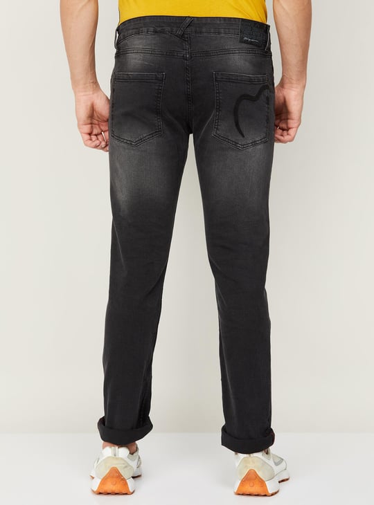 BEING HUMAN Men Stonewashed Full-Length Slim Straight Jeans Grey