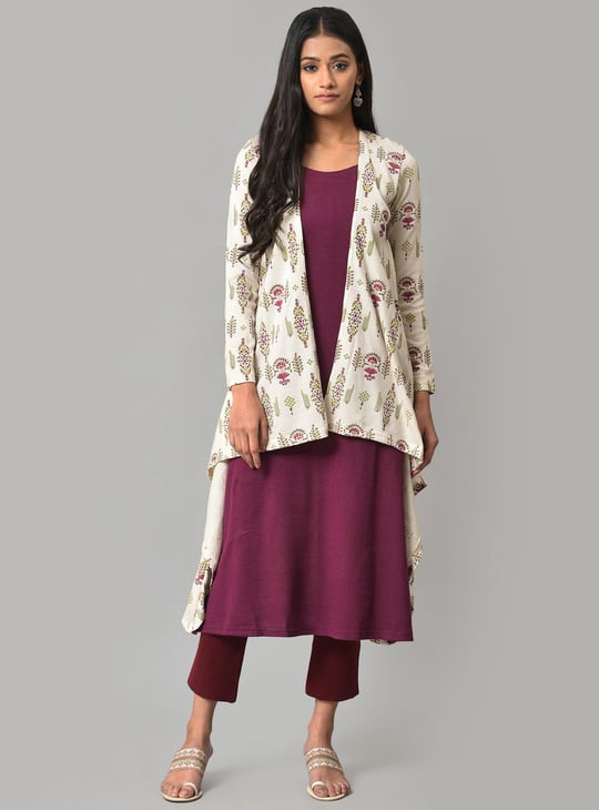 W Women Printed Open Front Asymmetric Ethnic Jacket