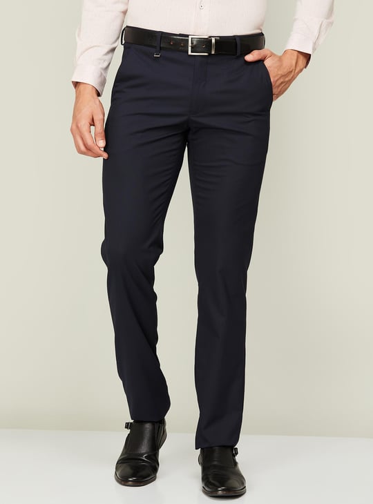 VAN HEUSEN Men Solid Slim Tapered Formal Trousers