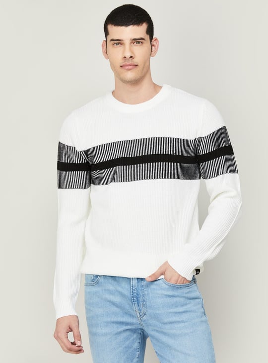 JACK JONES Men Colourblocked Crew Neck Sweater