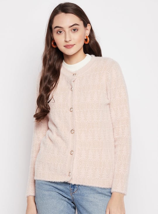 MADAME Women Textured Round Neck Cardigan