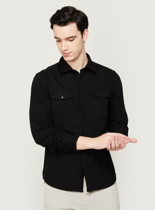 DENIMIZE Men Solid Slim Fit Denim Shirt