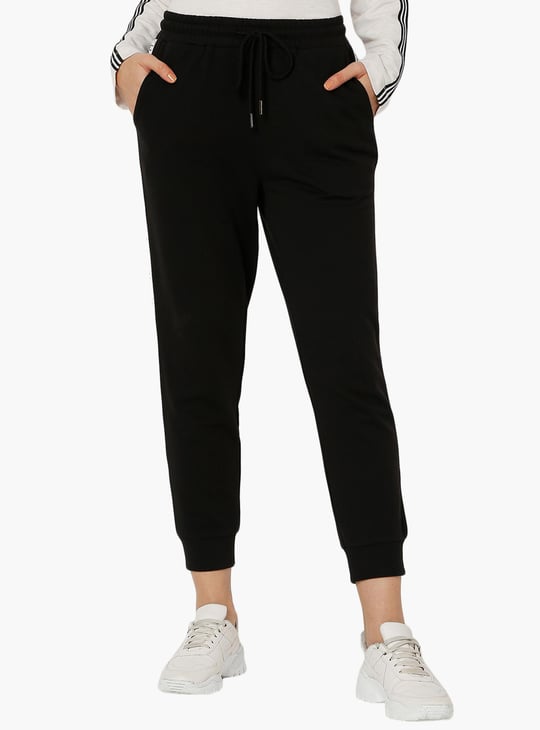 VERO MODA Women Solid Elasticated Joggers with Tape Detailing Black