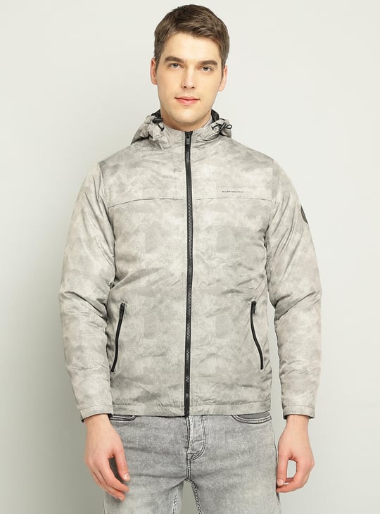 ALLEN SOLLY Men Tie-Dye Printed Hooded Puffer Jacket White