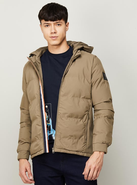 POLO Men Solid Hooded Bomber Jacket Dark Khaki