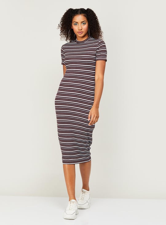 Maroon striped t shirt dress online