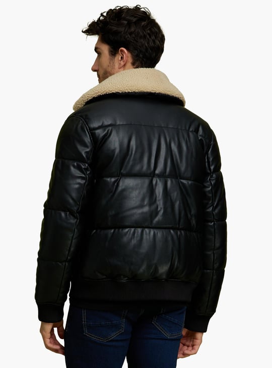 CELIO Men Solid Zip Closure Quilted Jacket | Black