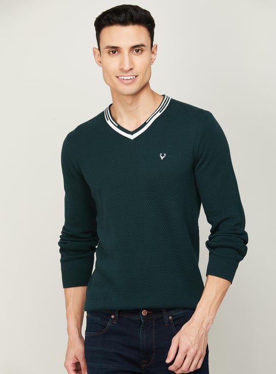 ALLEN SOLLY Men Solid V Neck Sweater