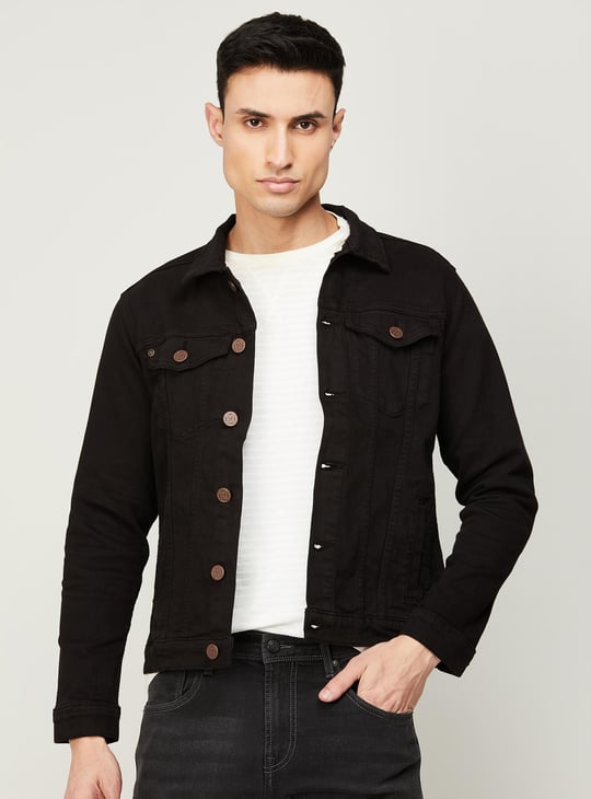 POLO Men Solid Denim Jacket Black