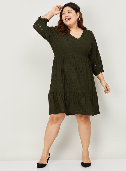 NEXUS Women Schiffli Detail A-Line Dress | Green