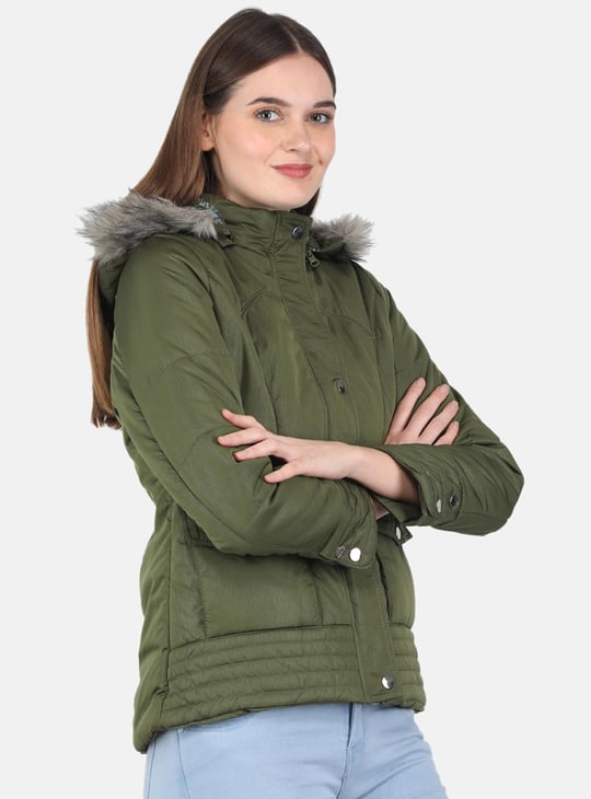 MONTE CARLO Women Solid Hooded Jacket Green