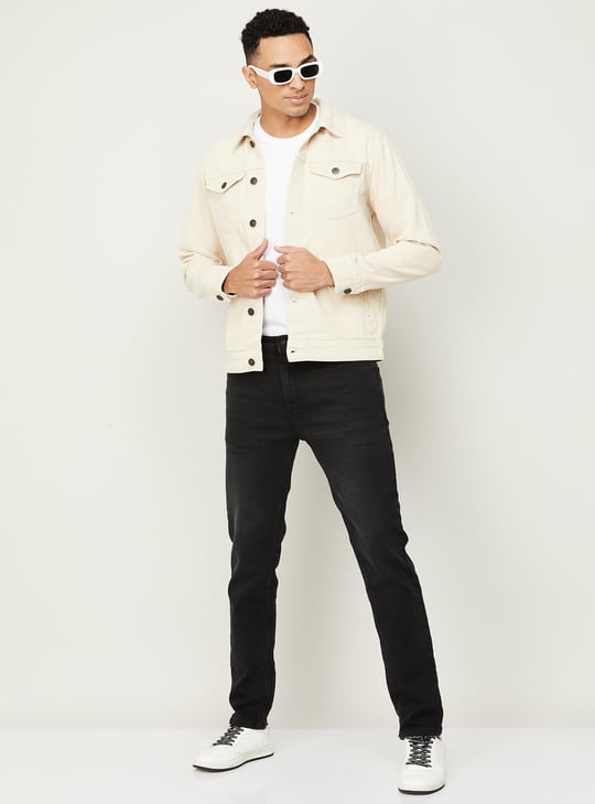 DENIMIZE Men Solid Regular Fit Denim Jacket White