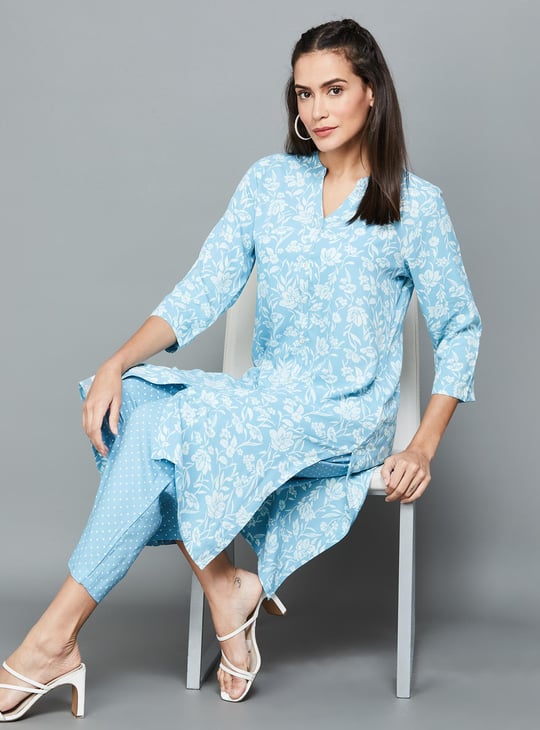 Melange floral print straight kurta hotsell