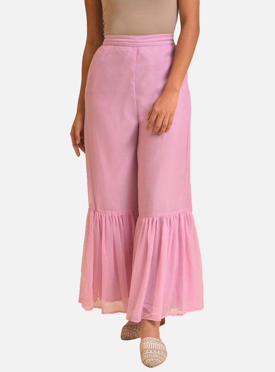 W Women Solid Elasticated Waist Sharara Pants | Pink