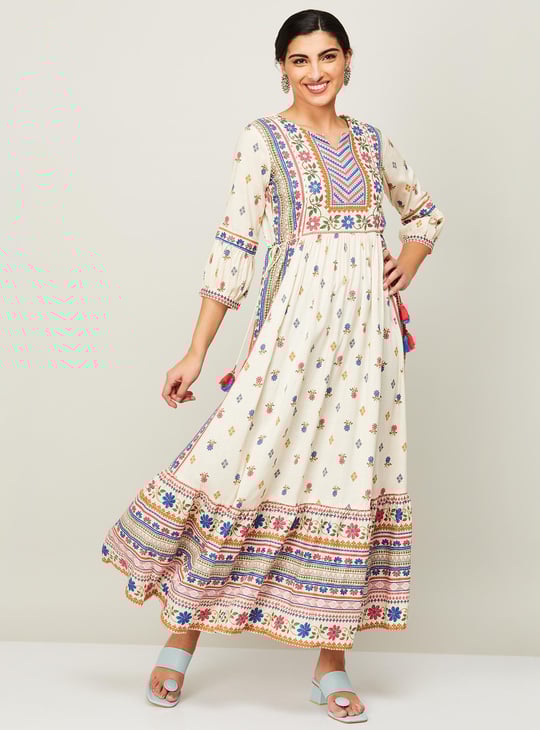 BIBA Women Printed A-Line Maxi Dress - Main Image