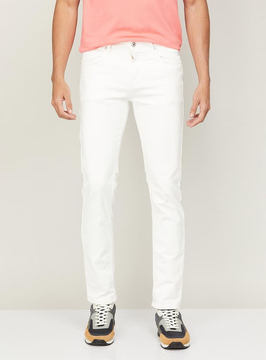 KILLER Men Solid Slim Straight Coloured Jeans White