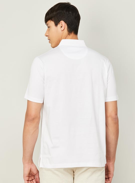 COLORPLUS Men Solid Pocket Regular Fit Polo T-shirt White