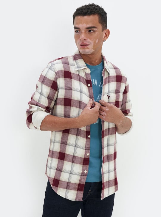 AMERICAN EAGLE Men Checked Full Sleeves Slim Fit Casual Shirt
