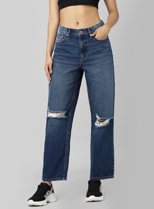 Dark Blue Jeans Boyfriend Jeans For Women Online ONLY Women Ripped