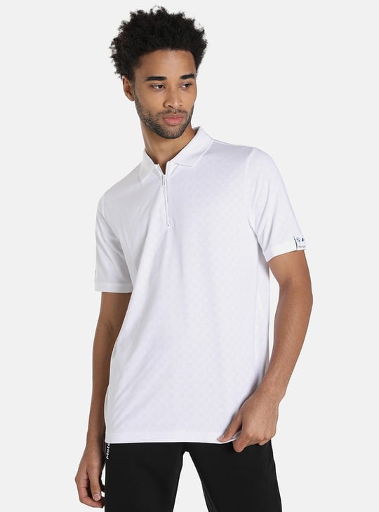 PUMA Men Checked Zip Closure Sports Polo T-shirt