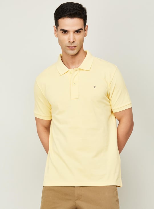 CELIO Men Solid Regular Fit Polo T shirt Yellow