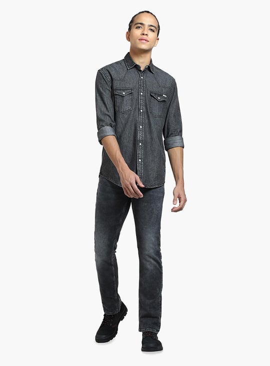 JACK JONES Men Washed Regular Fit Denim Shirt Black - Main Image