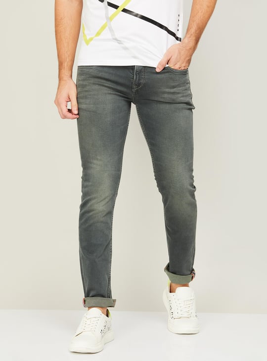 KILLER Men Solid Slim Straight Faded Jeans