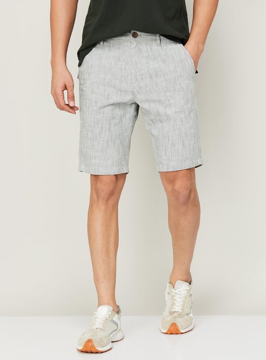 T-BASE Men Solid Button Fly Shorts