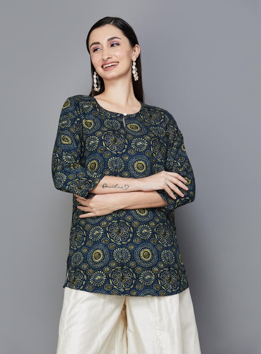 Neck Melange Long Kurtis Buy Melange By Lifestyle Women's Blue